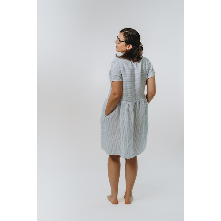 Abito Lisa in lino (bianco con righe blu navy)