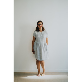 Abito Lisa in lino (bianco con righe blu navy)