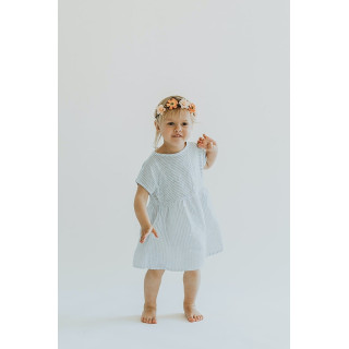 Abito da bambina Liten Lisa in lino (bianco con righe blu navy)