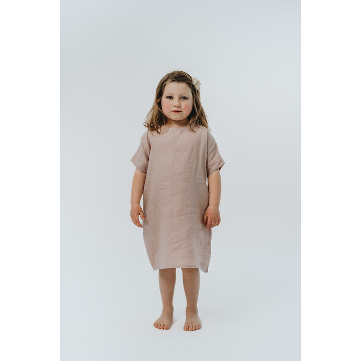 Abito da bambina Liten Britta in lino (rosa cipria)