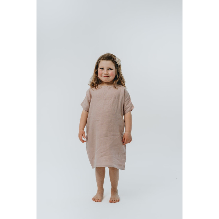 Abito da bambina Liten Britta in lino (rosa cipria)