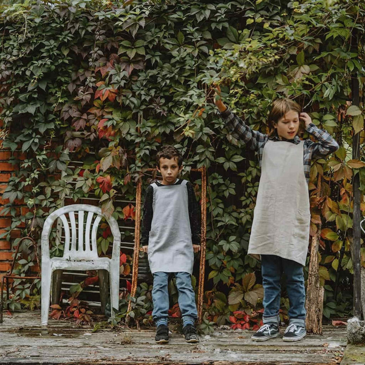 Grembiule per bambini Lotta (pesante naturale) - con bretelle