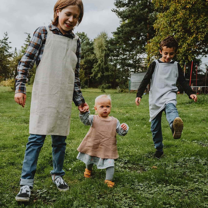 Grembiule per bambini Lotta (pesante naturale) - con bretelle